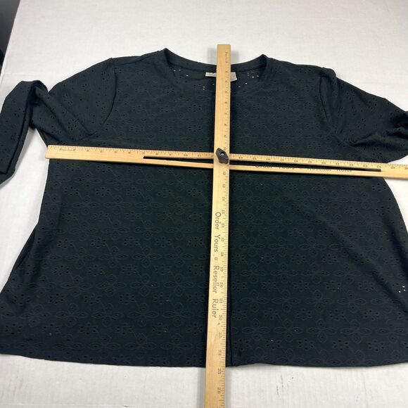 LOGO Lori Goldstein Eyelet Button Front Shirt Minimalist 3/4 Sleeve Black Top XL - Picture 5 of 10